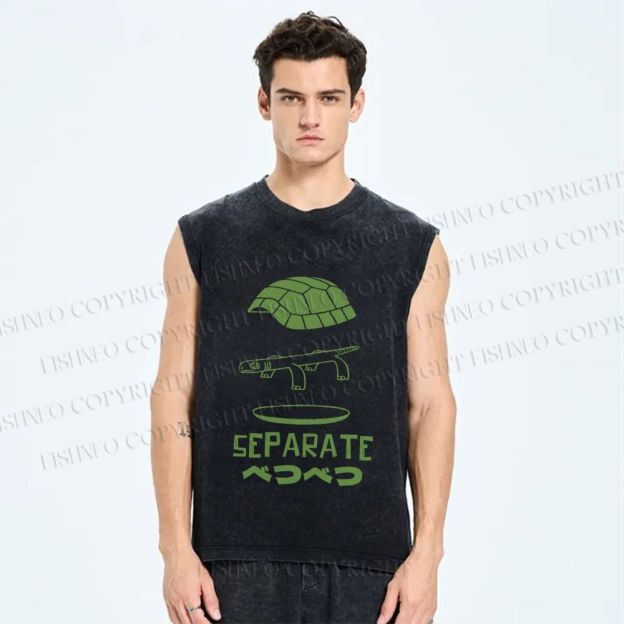 Unisex Separate Turtle Printed Washed Tank Top