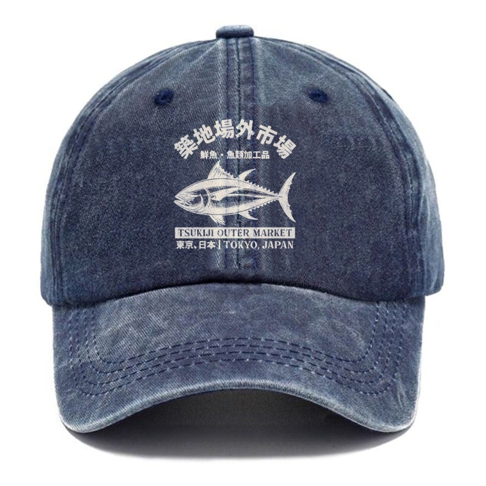 Tokyo-Tiger Japan Tsukiji Fish Market Washed Cap