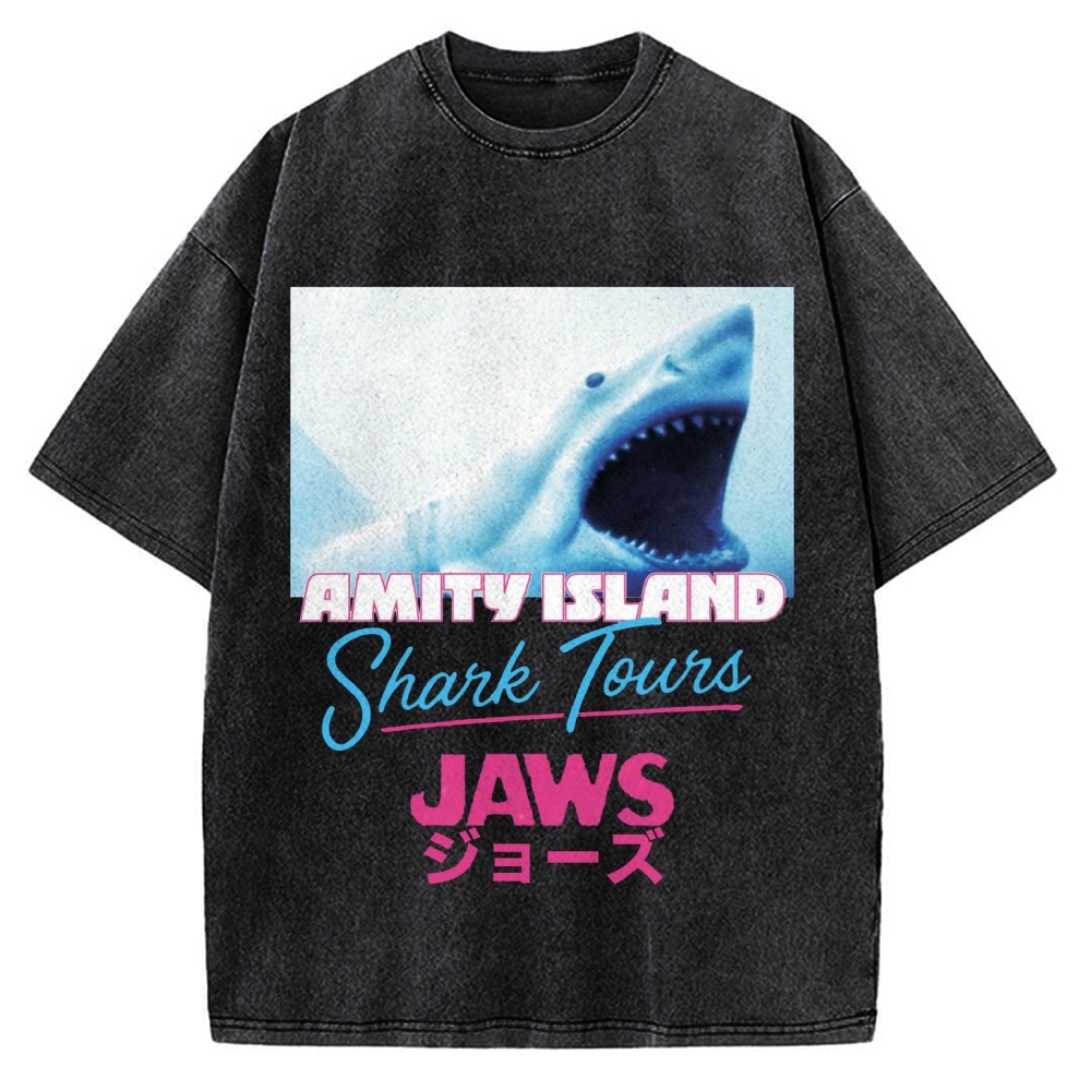 BIg Shark Amity Island Shark Tours Vintage Washed T-shirt