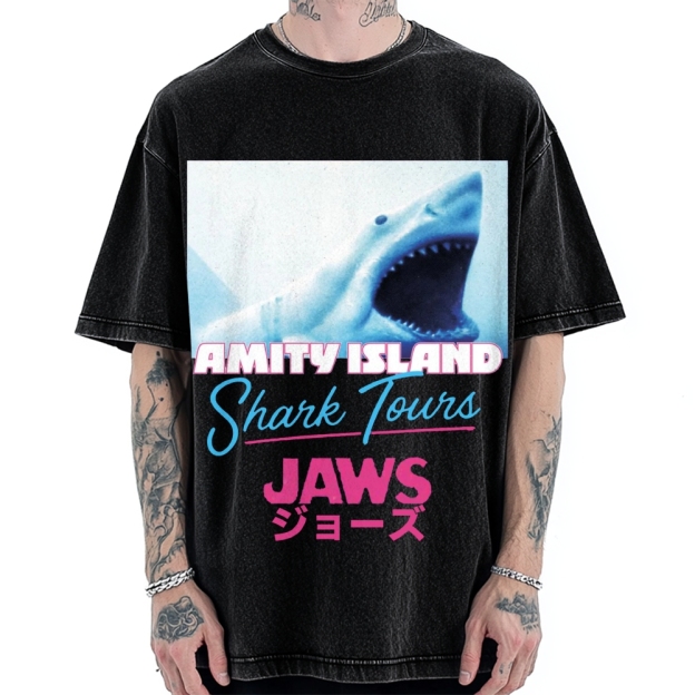 BIg Shark Amity Island Shark Tours Vintage Washed T-shirt