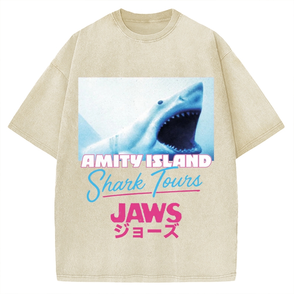 BIg Shark Amity Island Shark Tours Vintage Washed T-shirt