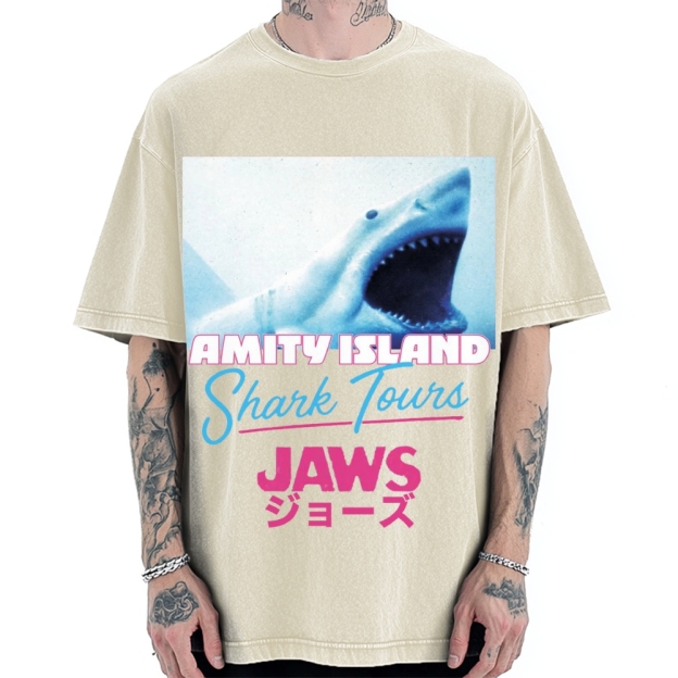 BIg Shark Amity Island Shark Tours Vintage Washed T-shirt