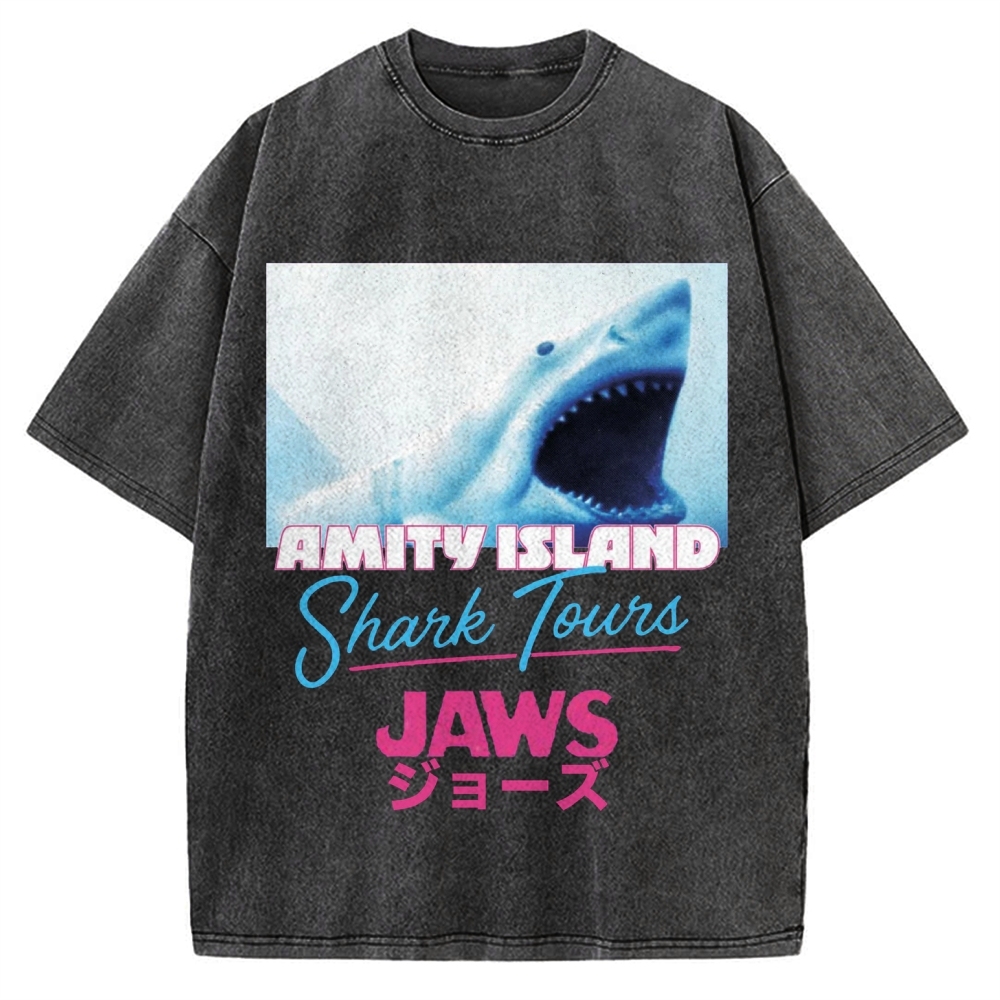 BIg Shark Amity Island Shark Tours Vintage Washed T-shirt