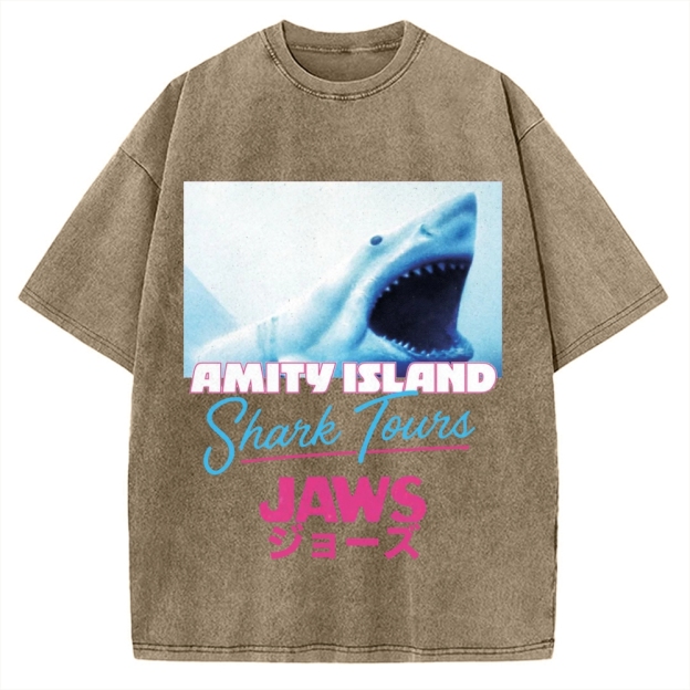 BIg Shark Amity Island Shark Tours Vintage Washed T-shirt