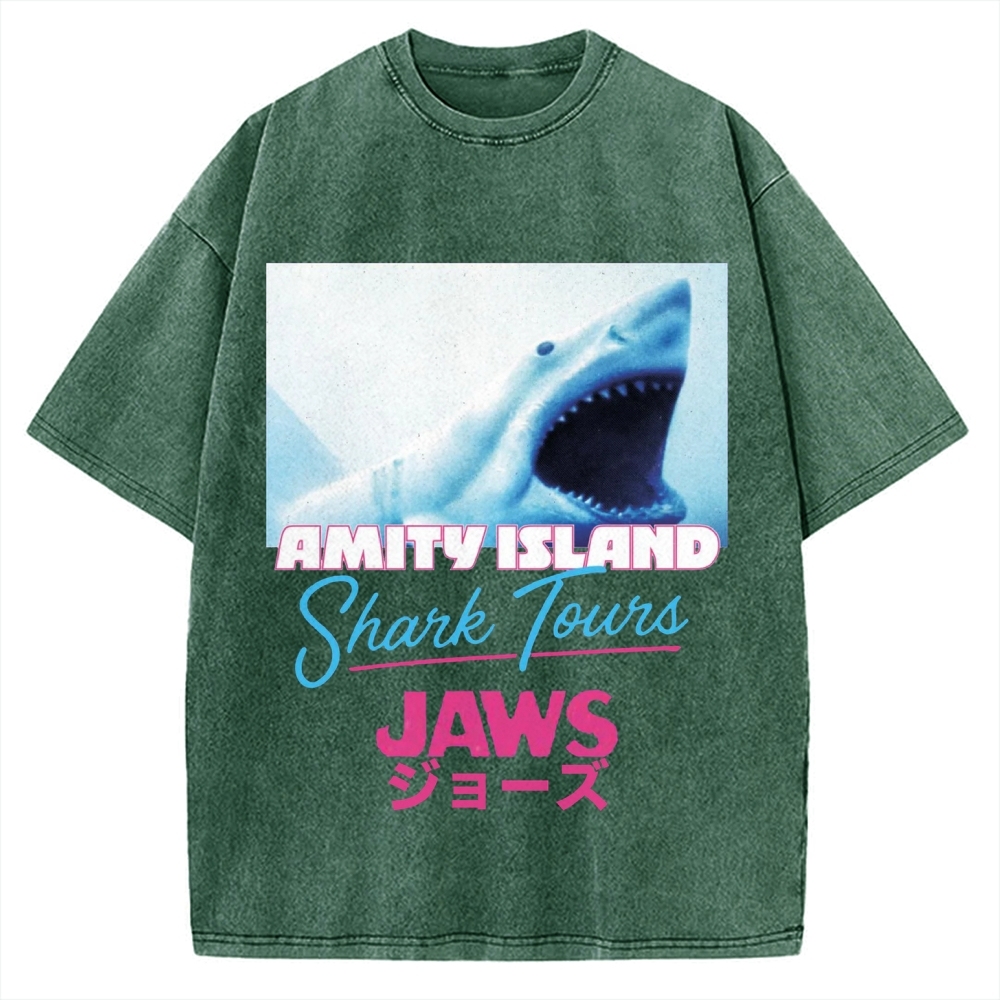 BIg Shark Amity Island Shark Tours Vintage Washed T-shirt