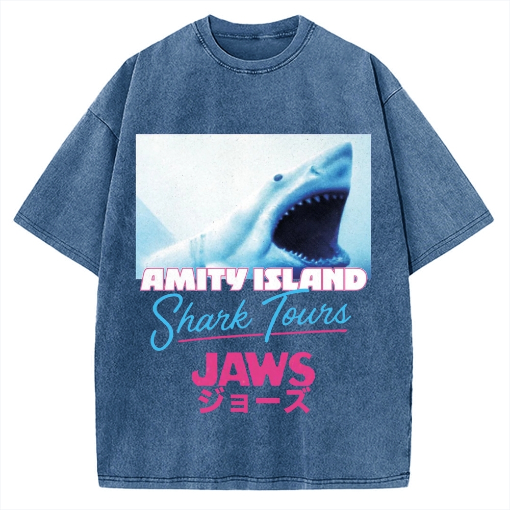 BIg Shark Amity Island Shark Tours Vintage Washed T-shirt