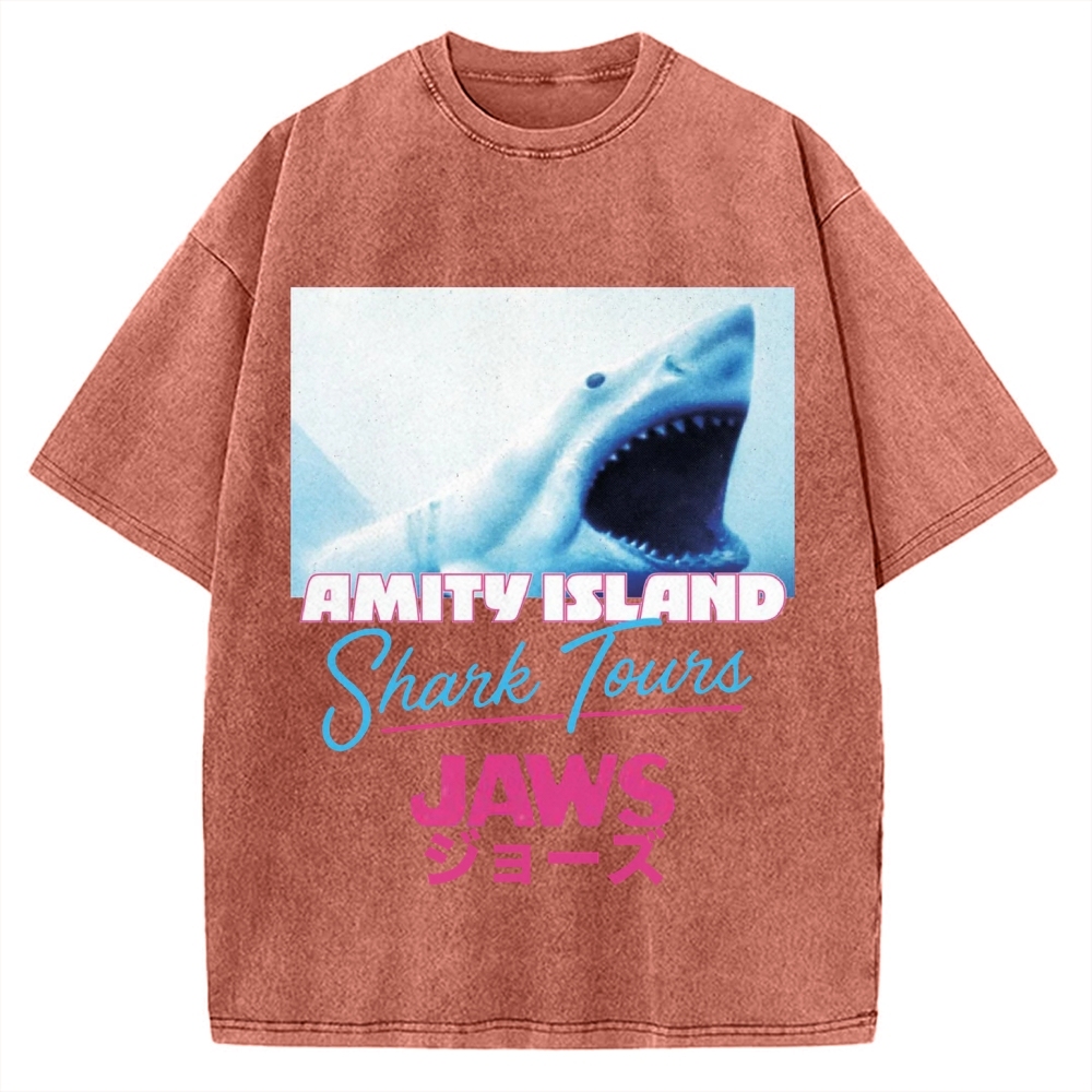 BIg Shark Amity Island Shark Tours Vintage Washed T-shirt