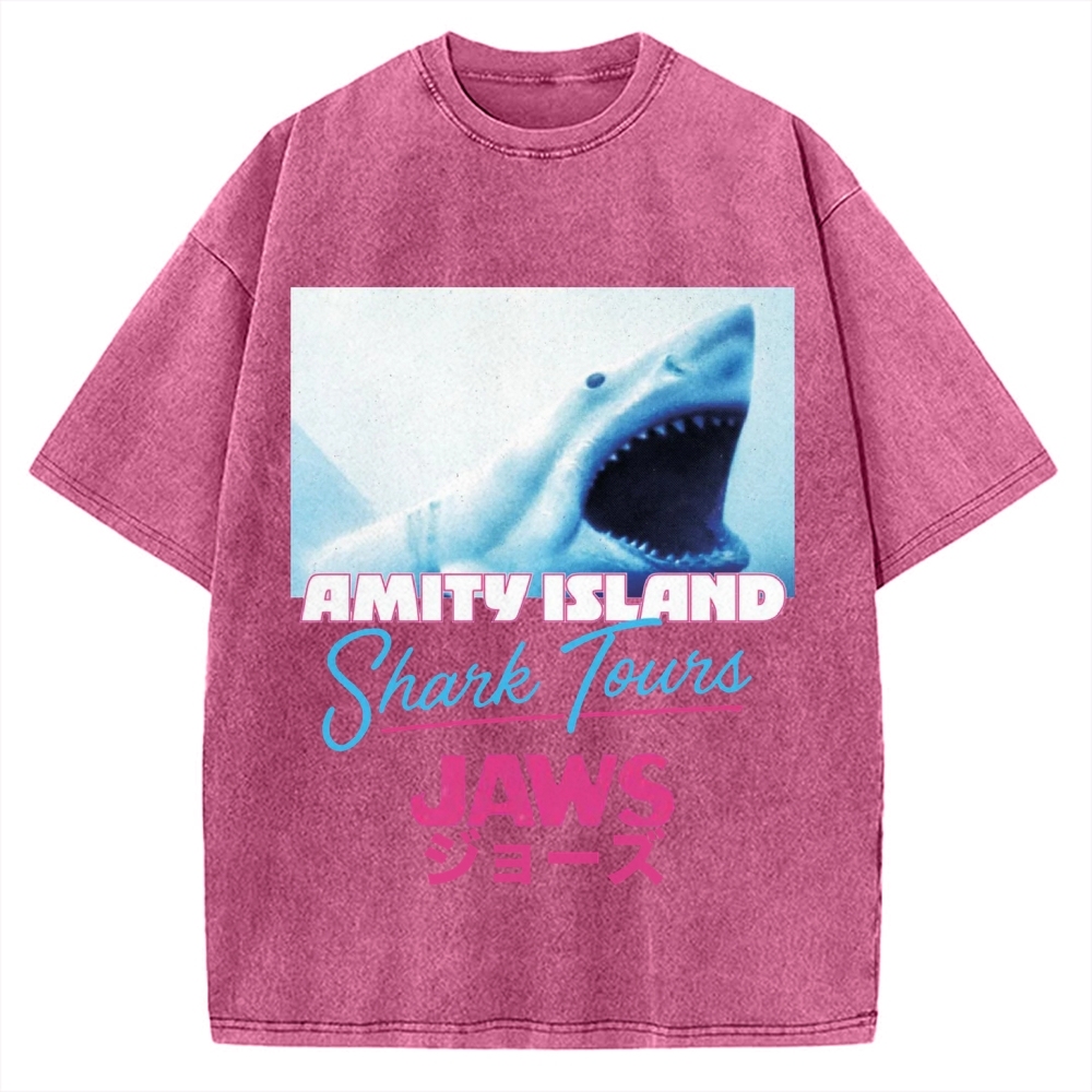 BIg Shark Amity Island Shark Tours Vintage Washed T-shirt