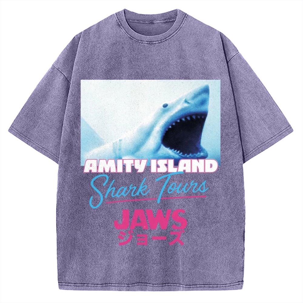 BIg Shark Amity Island Shark Tours Vintage Washed T-shirt