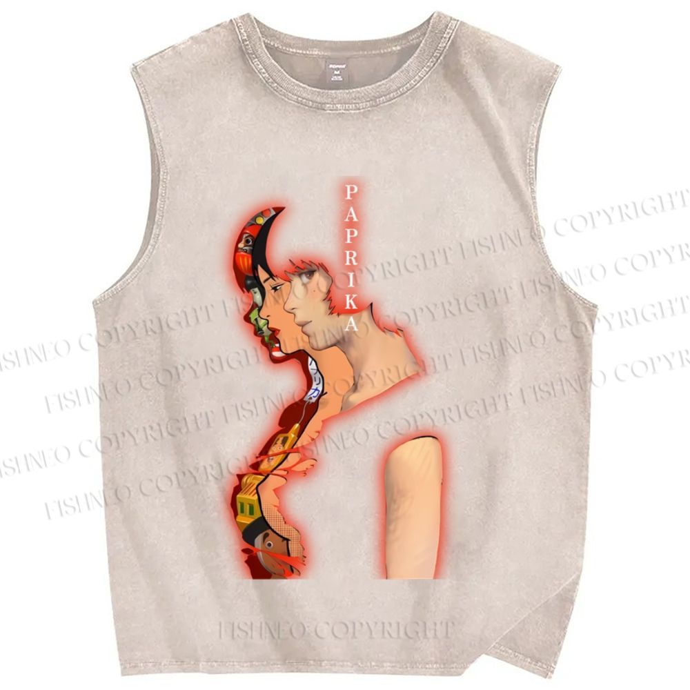 Unisex Paprika Printed Washed Tank Top