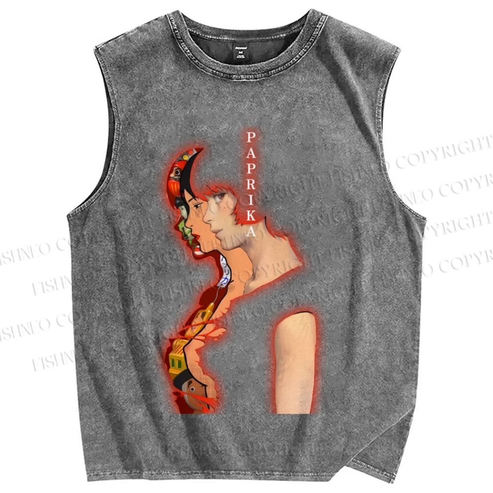 Unisex Paprika Printed Washed Tank Top