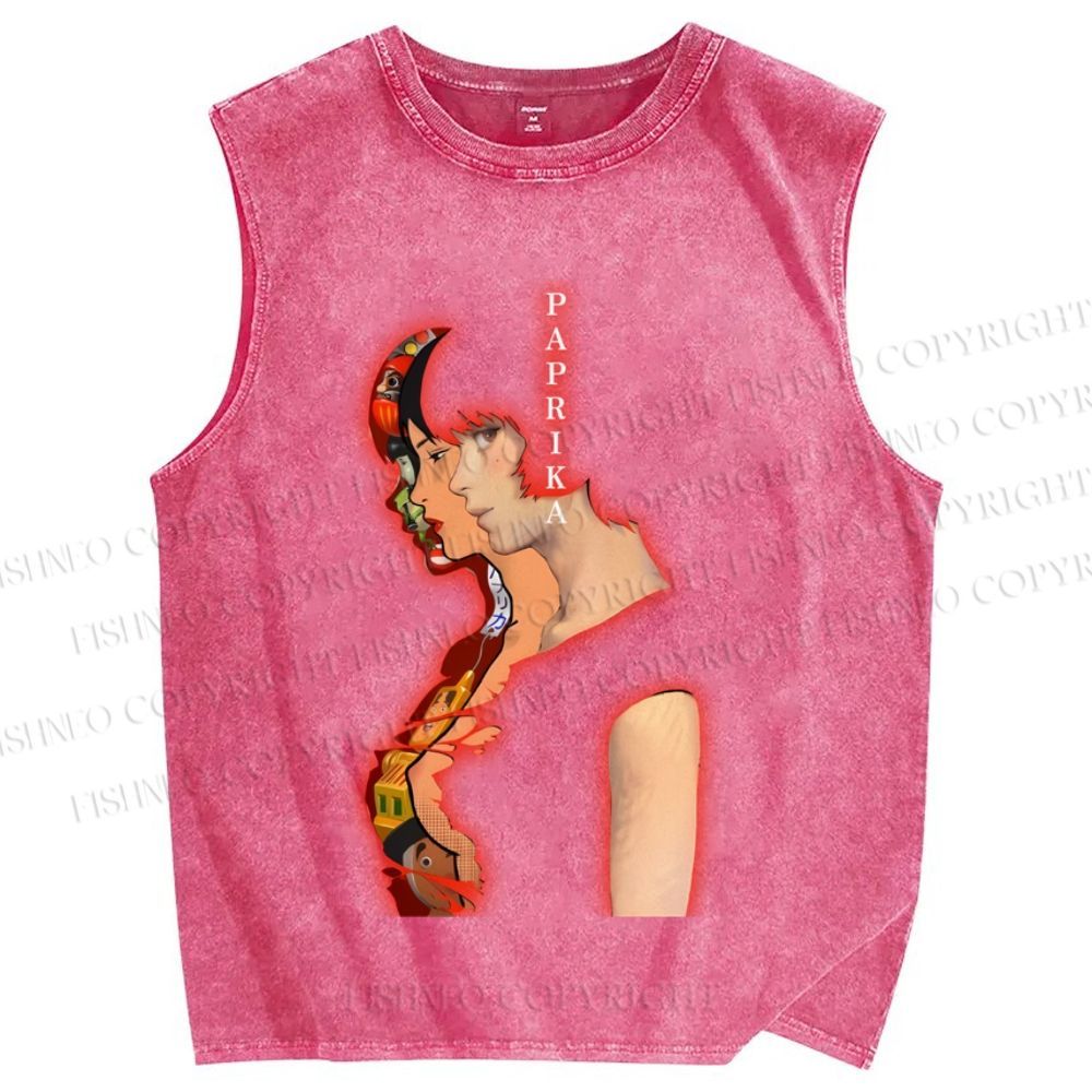 Unisex Paprika Printed Washed Tank Top