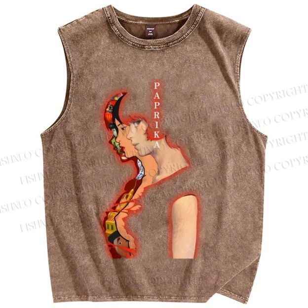 Unisex Paprika Printed Washed Tank Top