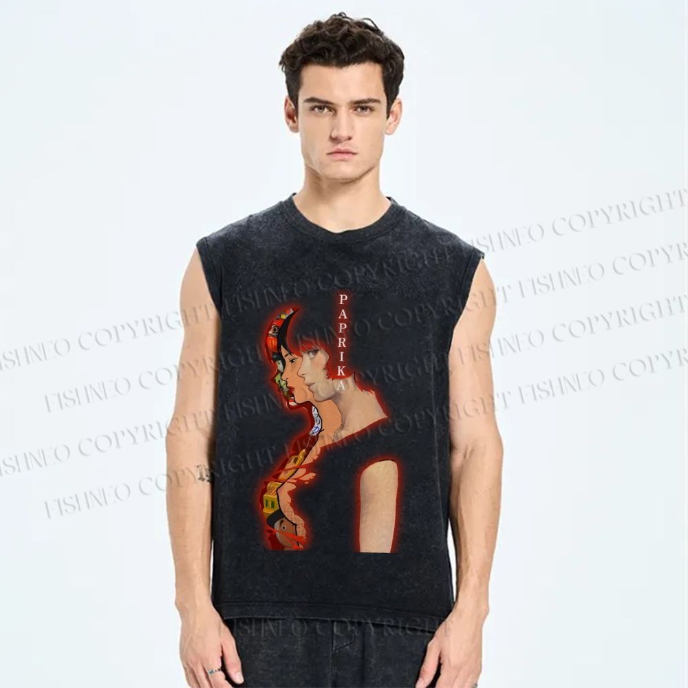 Unisex Paprika Printed Washed Tank Top