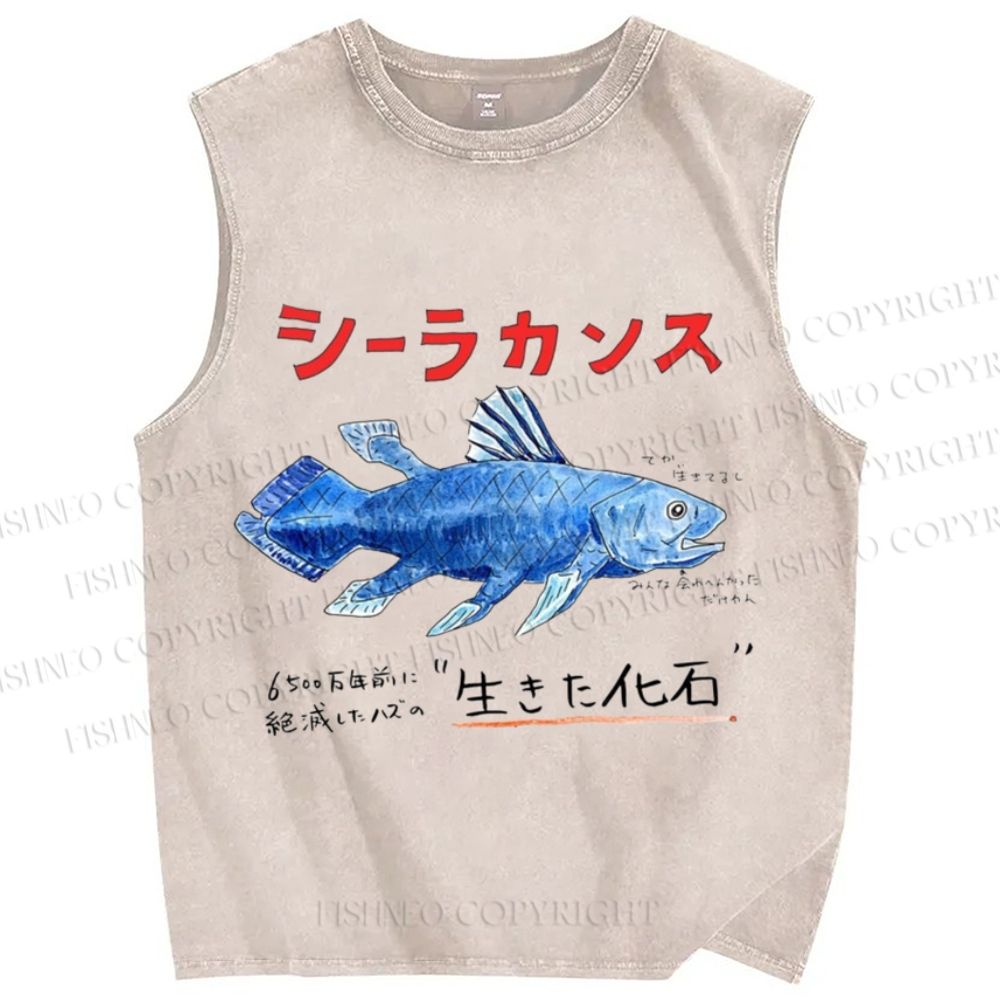 Unisex Fish Fossils Printed Washed Tank Top