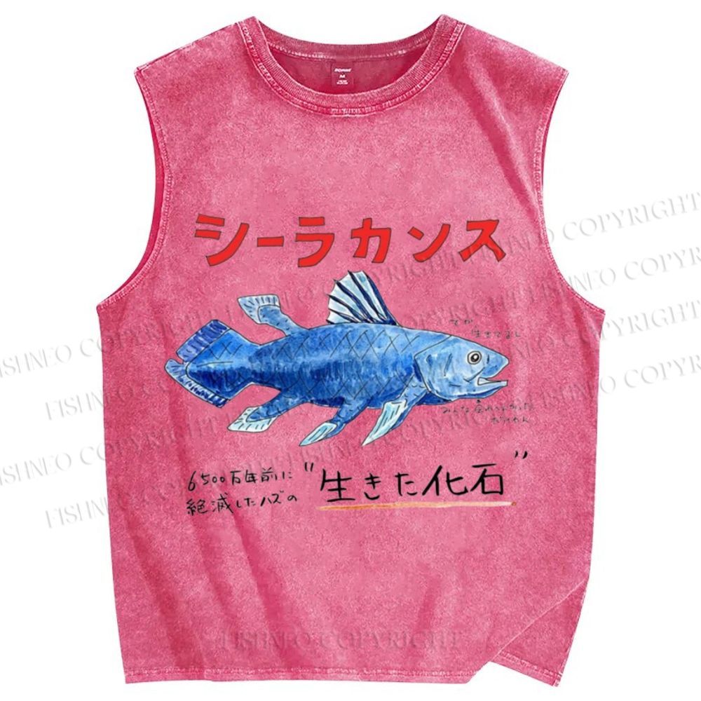 Unisex Fish Fossils Printed Washed Tank Top
