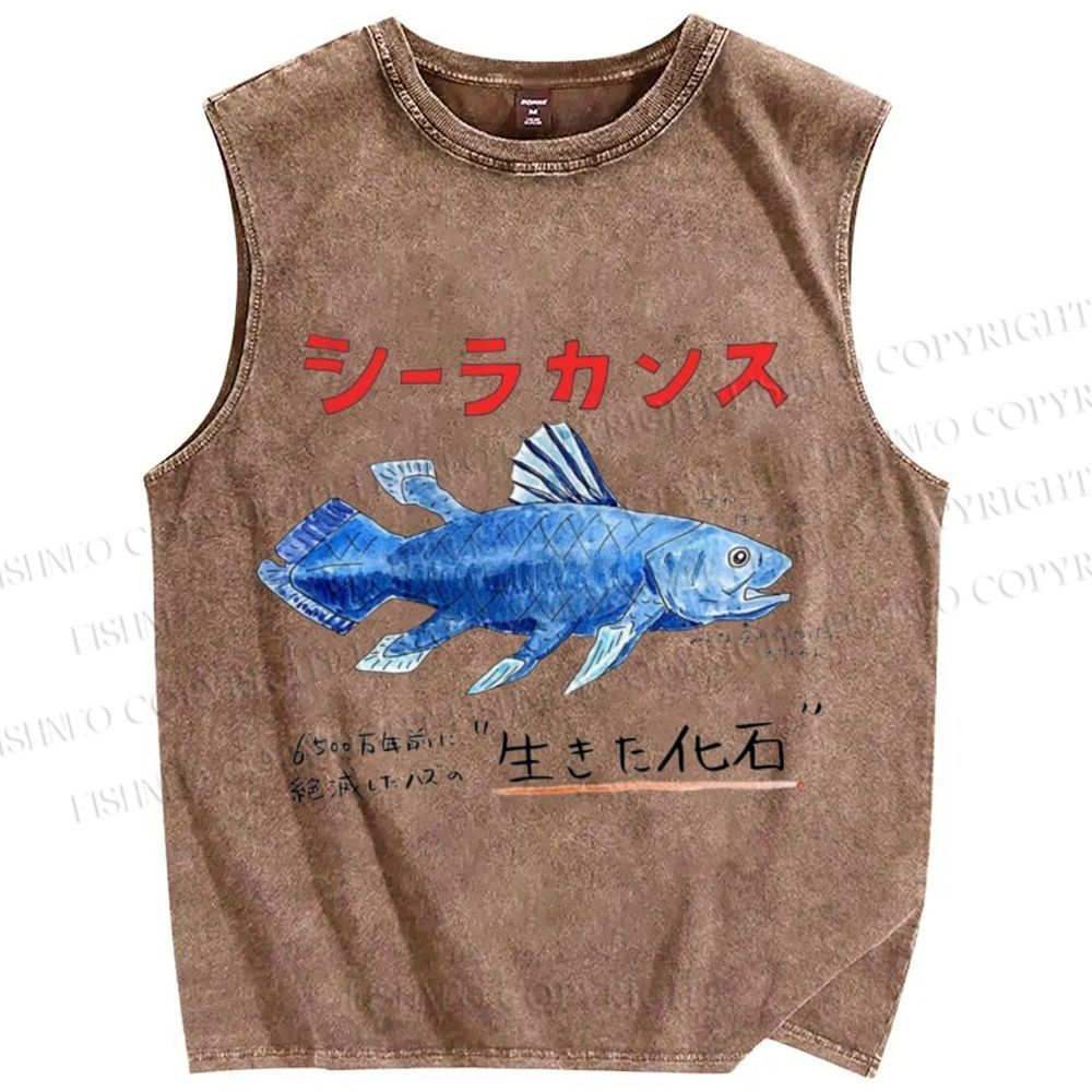 Unisex Fish Fossils Printed Washed Tank Top