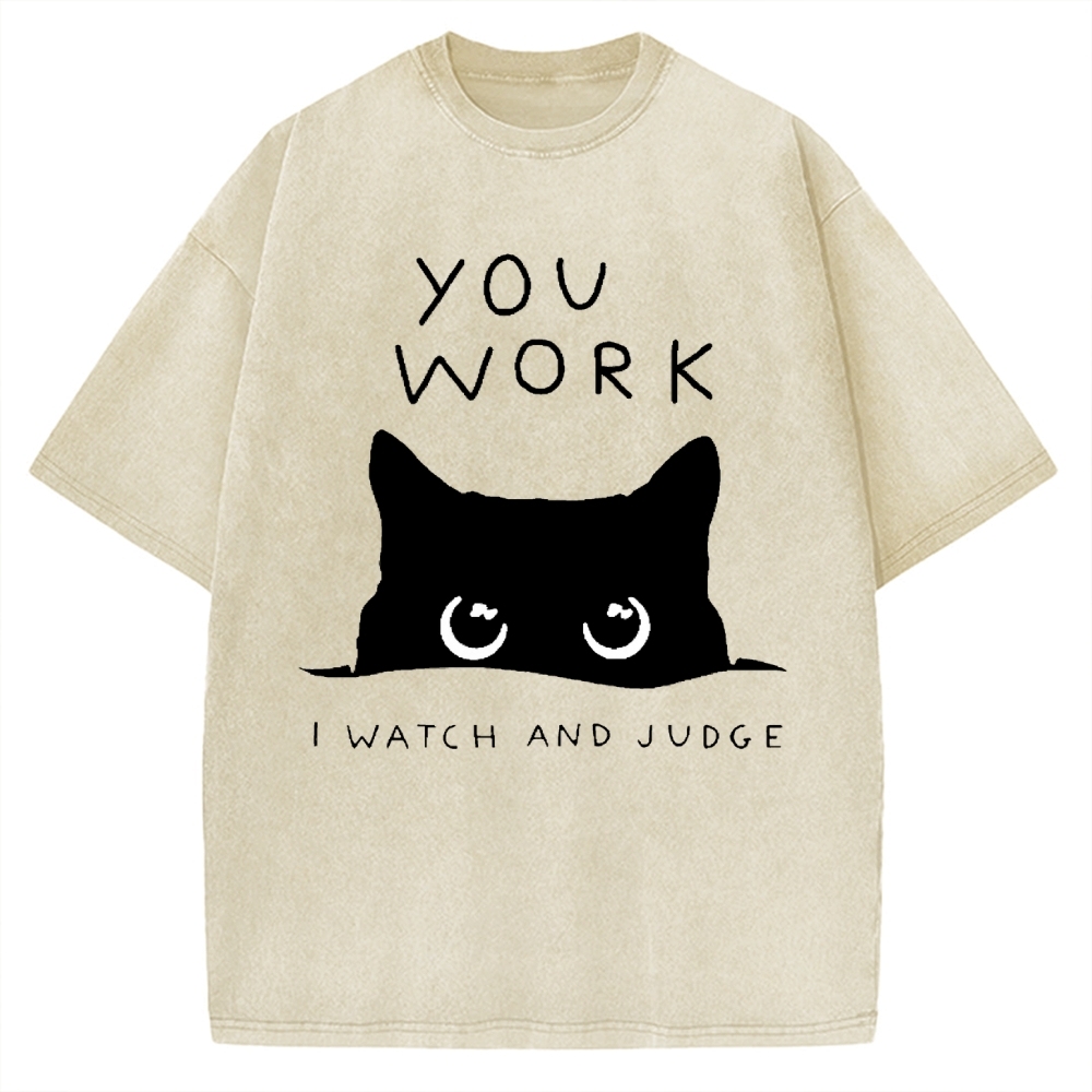 Black Cat Watching Your Work Vintage Washed T-shirt