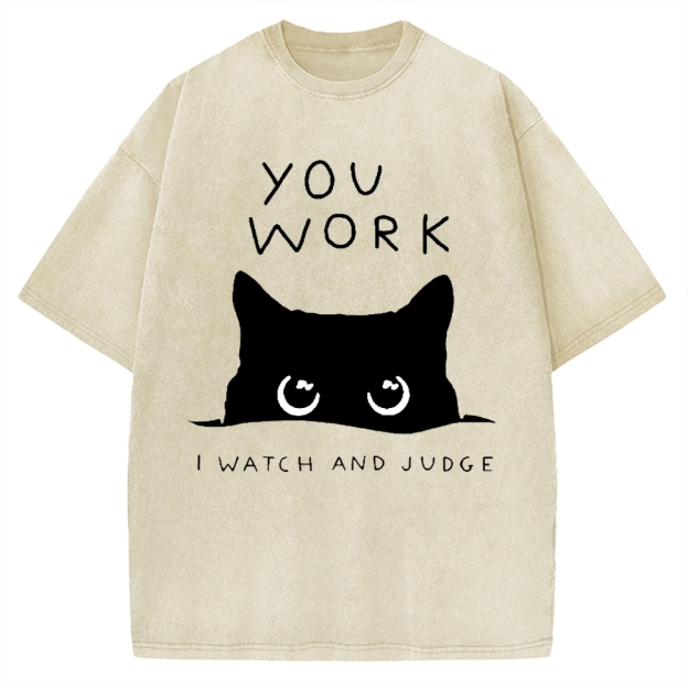 Black Cat Watching Your Work Vintage Washed T-shirt