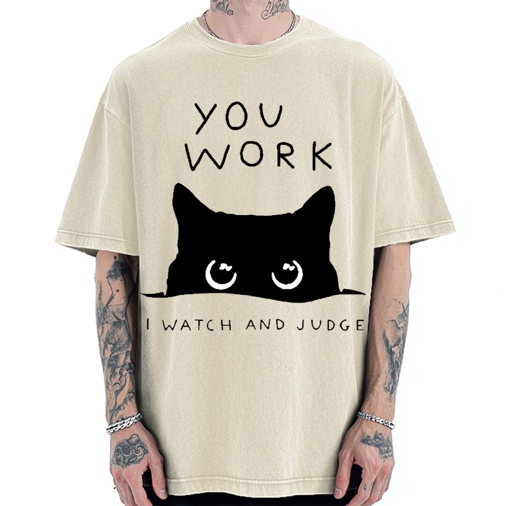 Black Cat Watching Your Work Vintage Washed T-shirt