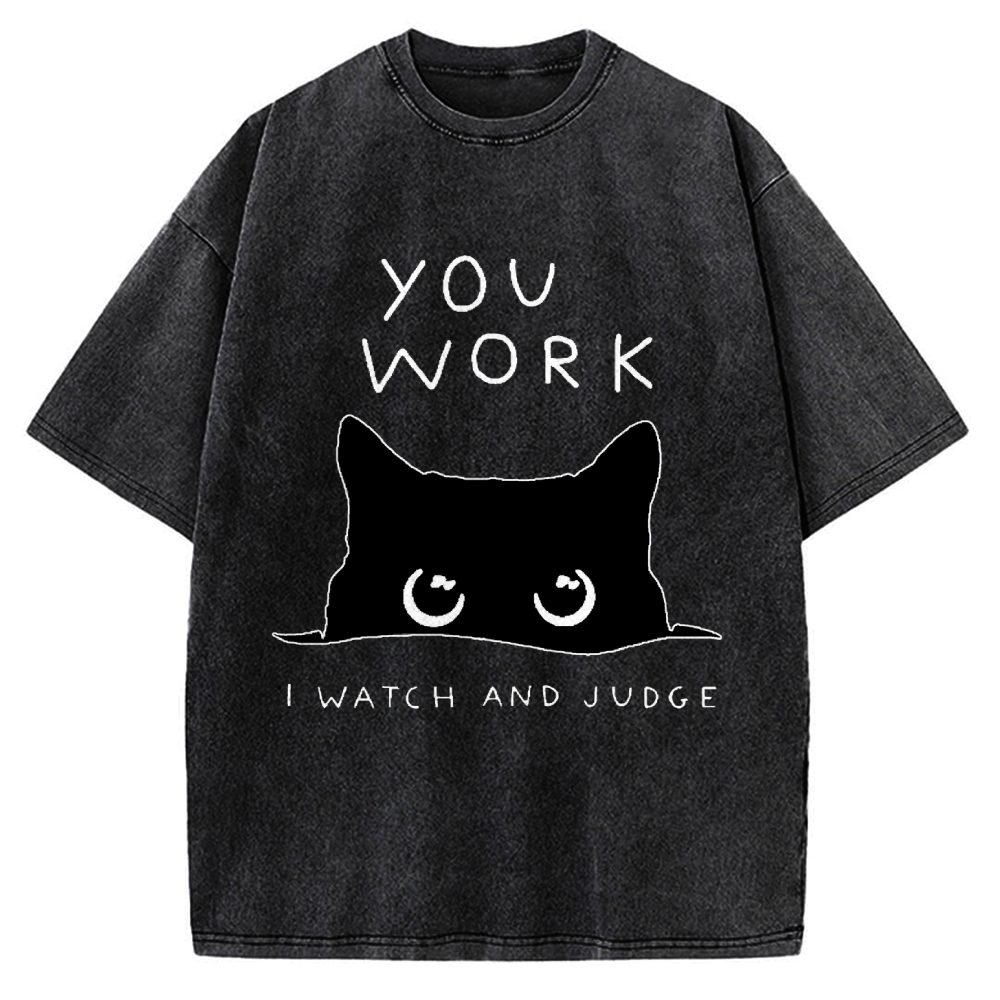 Black Cat Watching Your Work Vintage Washed T-shirt