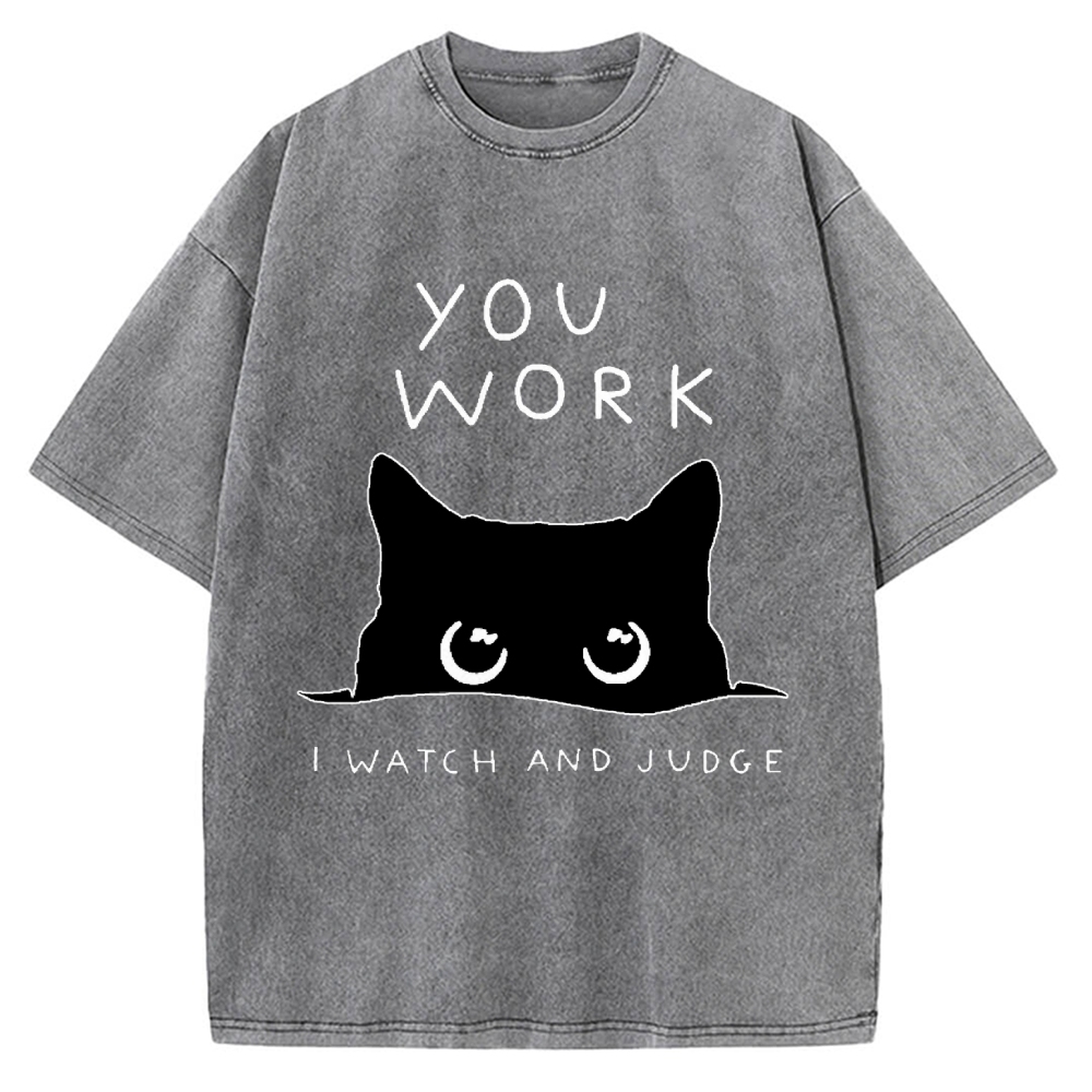 Black Cat Watching Your Work Vintage Washed T-shirt