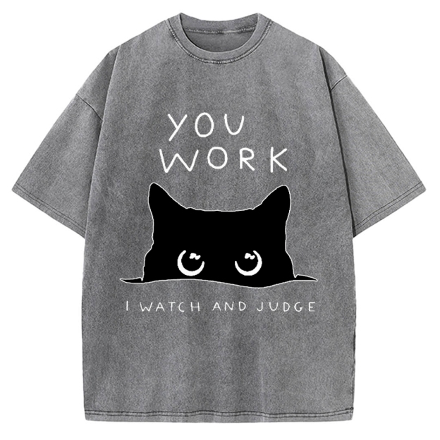 Black Cat Watching Your Work Vintage Washed T-shirt