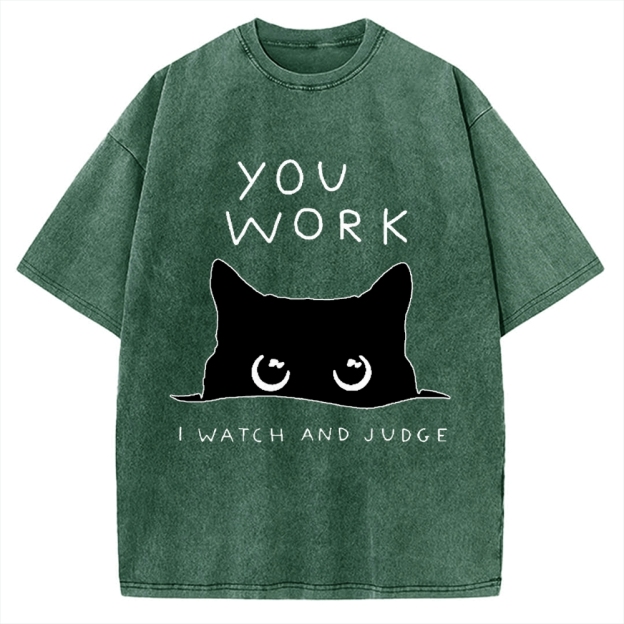 Black Cat Watching Your Work Vintage Washed T-shirt