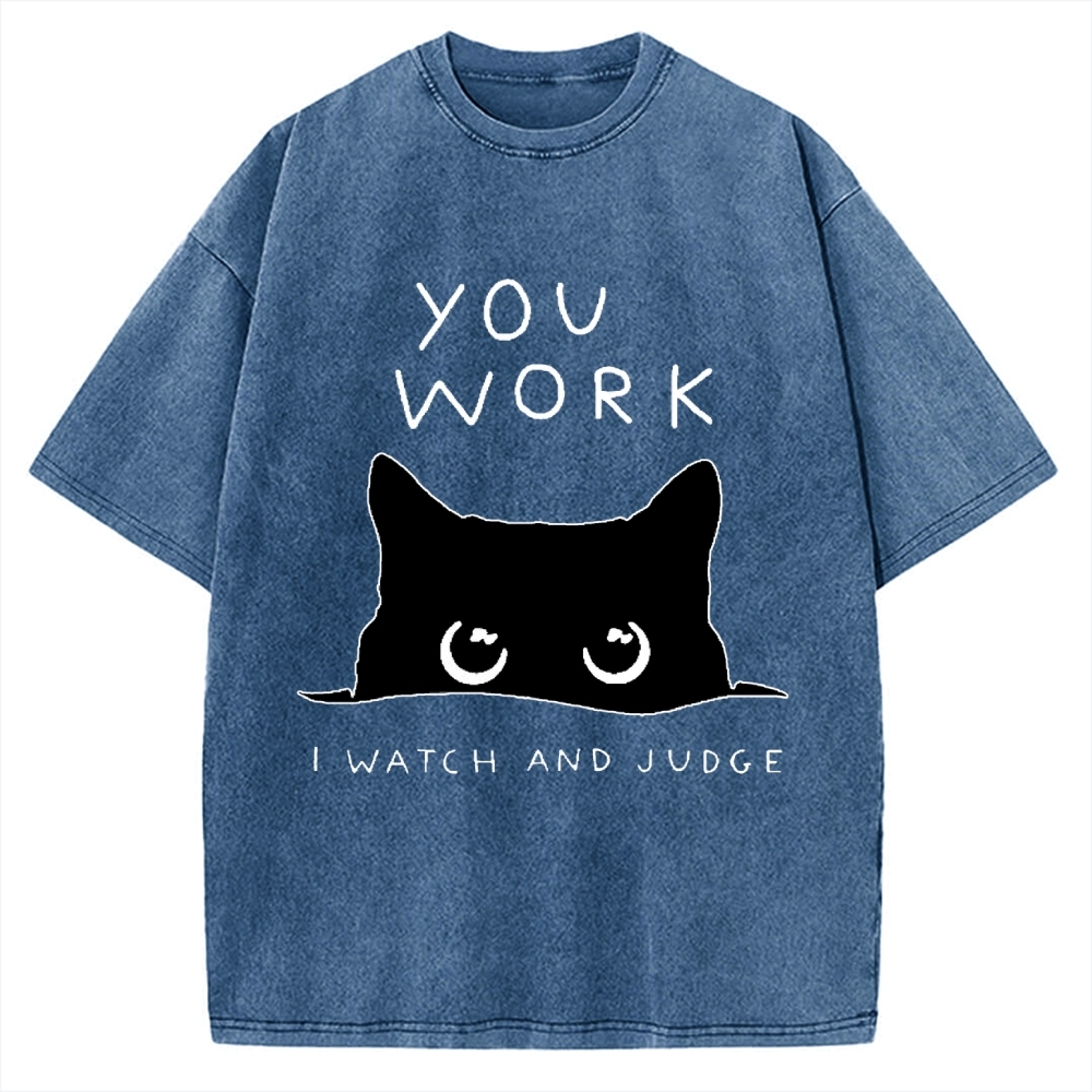 Black Cat Watching Your Work Vintage Washed T-shirt