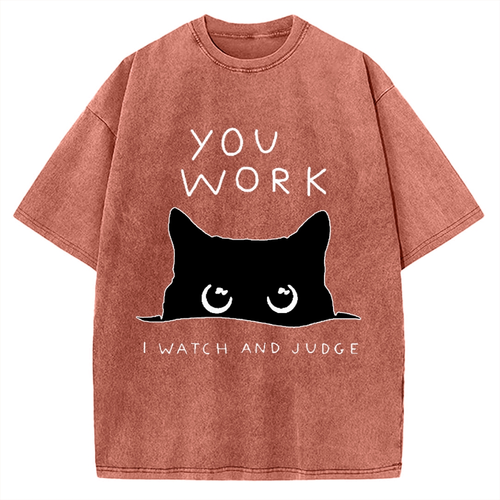 Black Cat Watching Your Work Vintage Washed T-shirt