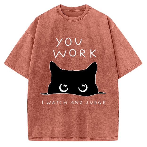 Black Cat Watching Your Work Vintage Washed T-shirt