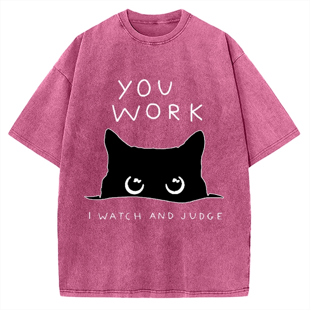 Black Cat Watching Your Work Vintage Washed T-shirt