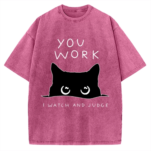 Black Cat Watching Your Work Vintage Washed T-shirt