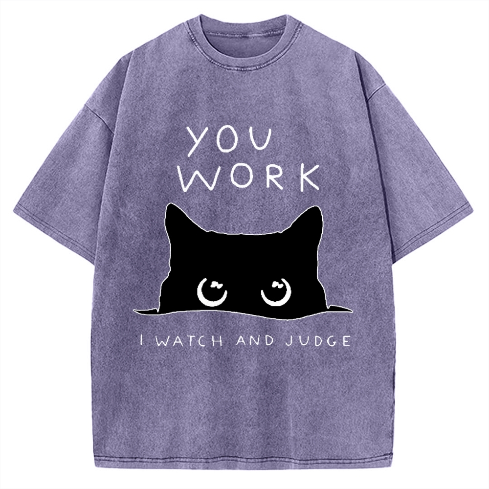 Black Cat Watching Your Work Vintage Washed T-shirt