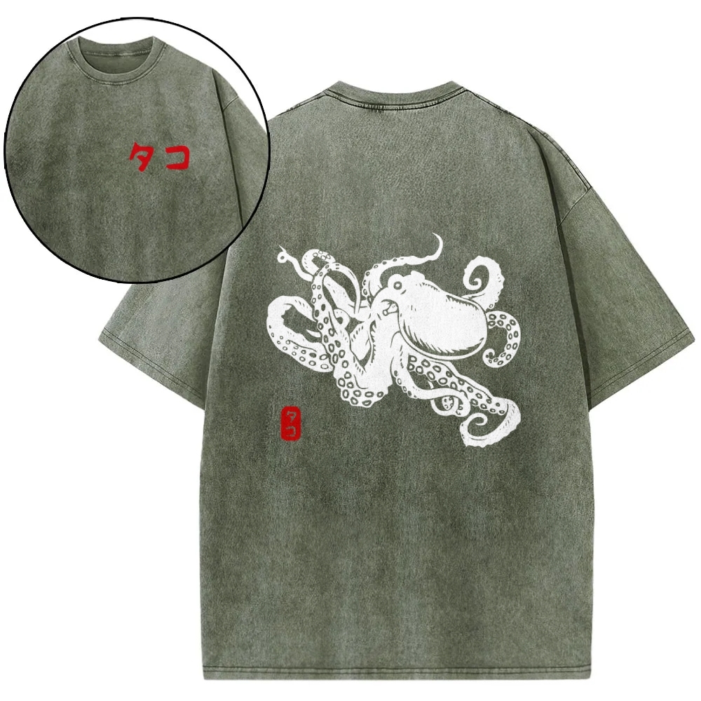 Octopus Vintage Wash Japanese Design Back Art T-Shirt