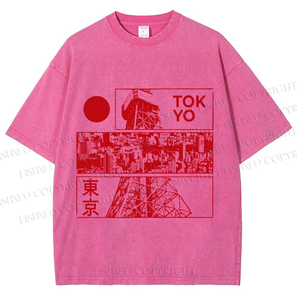 Unisex Japanese Tokyo Printed Washed Tee