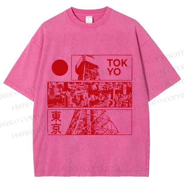 Unisex Japanese Tokyo Printed Washed Tee
