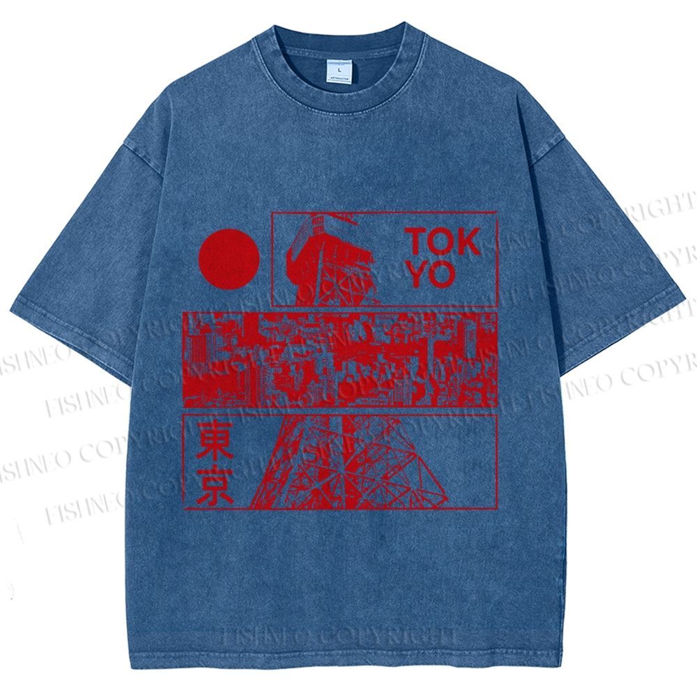 Unisex Japanese Tokyo Printed Washed Tee