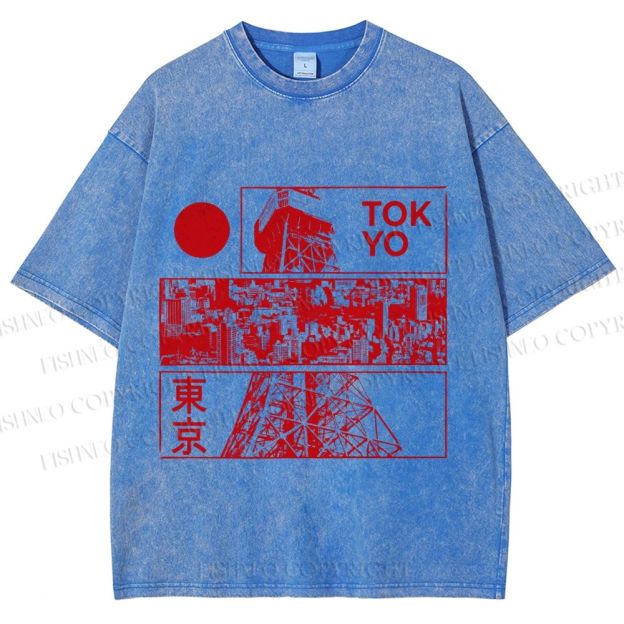 Unisex Japanese Tokyo Printed Washed Tee