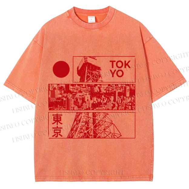 Unisex Japanese Tokyo Printed Washed Tee