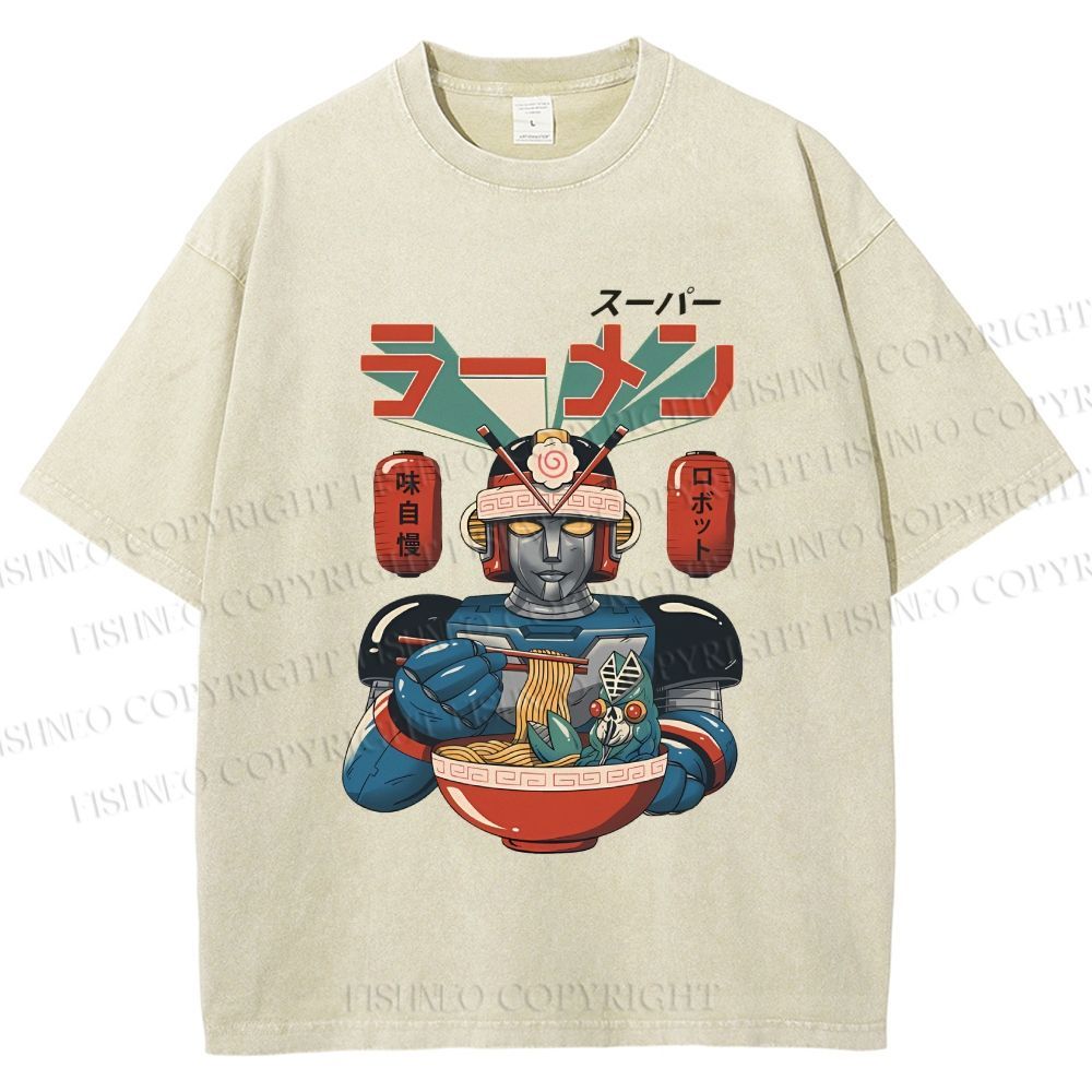 Unisex Vintage Japanese Ramen Senshi Printed Washed Tee