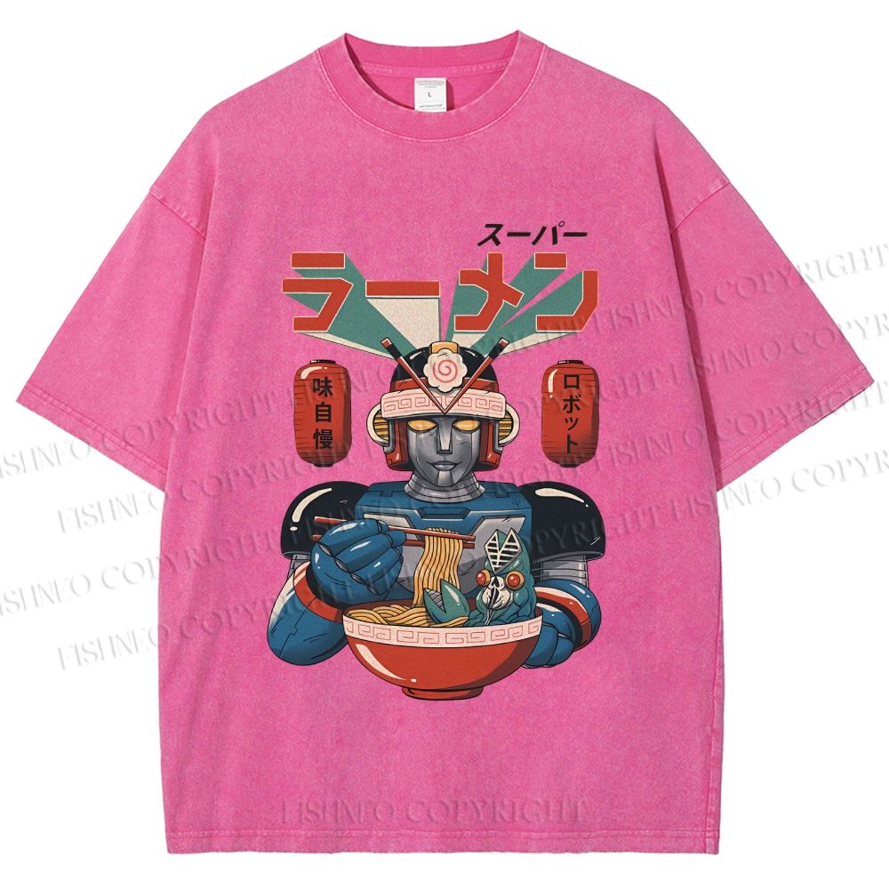 Unisex Vintage Japanese Ramen Senshi Printed Washed Tee