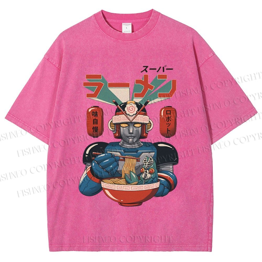 Unisex Vintage Japanese Ramen Senshi Printed Washed Tee