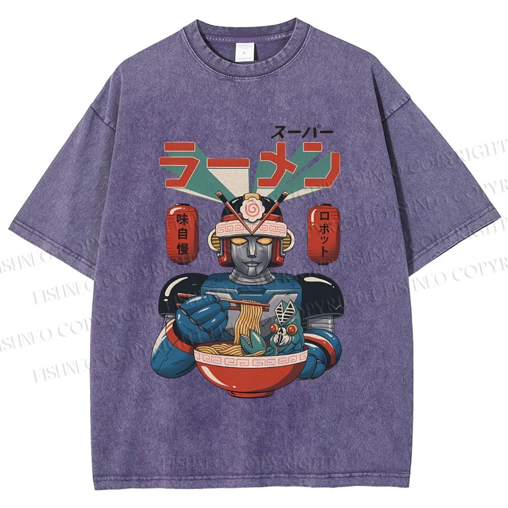 Unisex Vintage Japanese Ramen Senshi Printed Washed Tee