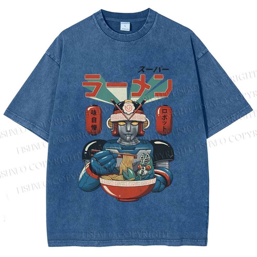Unisex Vintage Japanese Ramen Senshi Printed Washed Tee