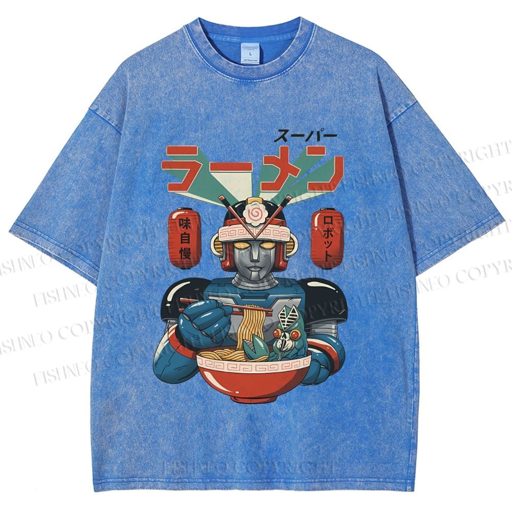 Unisex Vintage Japanese Ramen Senshi Printed Washed Tee