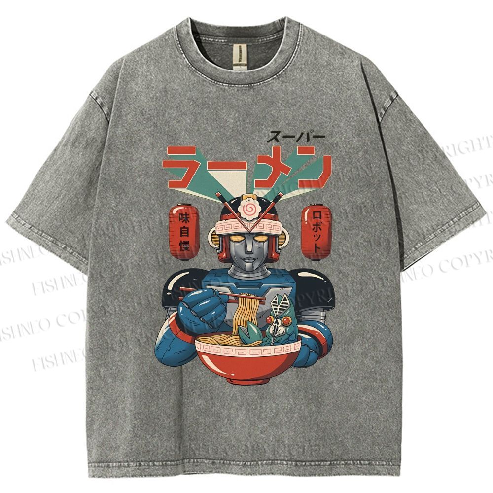 Unisex Vintage Japanese Ramen Senshi Printed Washed Tee