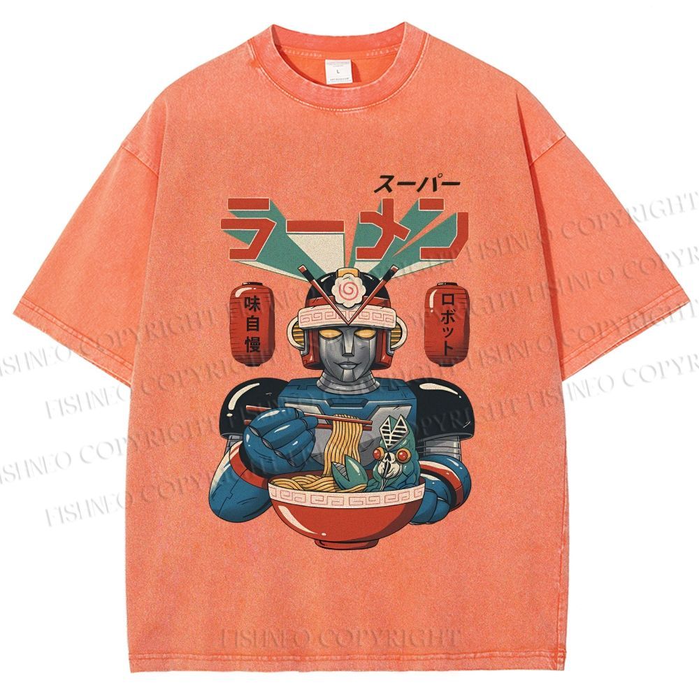 Unisex Vintage Japanese Ramen Senshi Printed Washed Tee