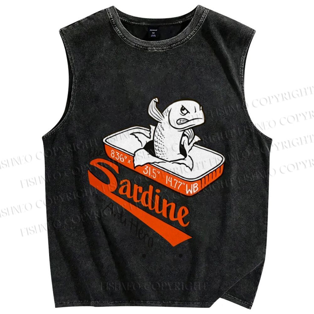 Unisex Sardine Printed Washed Tank Top