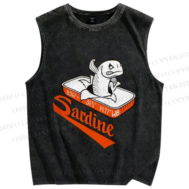 Unisex Sardine Printed Washed Tank Top